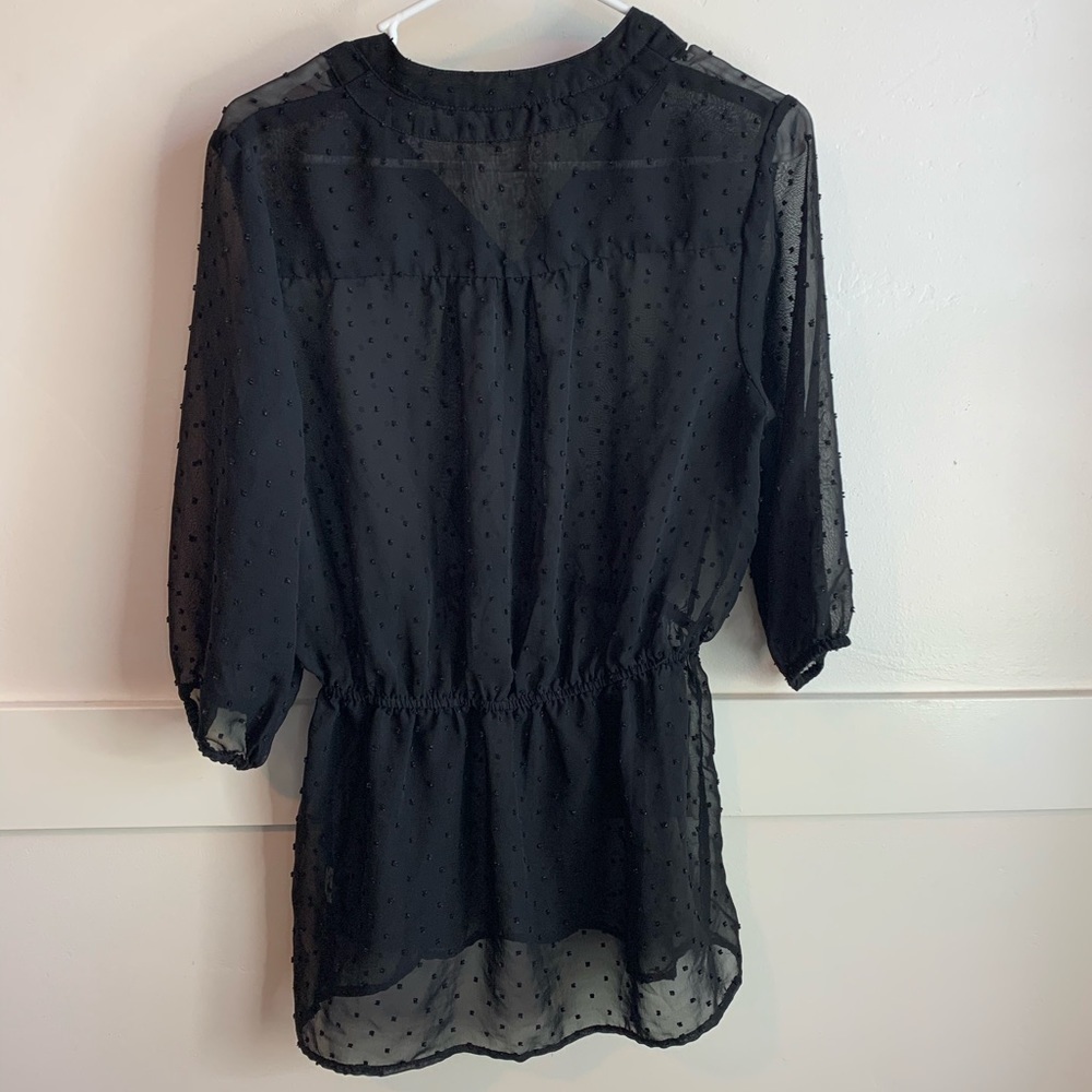 Mossimo Black Sheer Polka Dot Half Sleeve Blouse - Picture 2 of 4